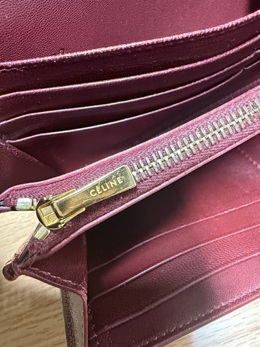 Celine Burgundy Leather Foldover Wallet (authentic) - Picture 5 of 16